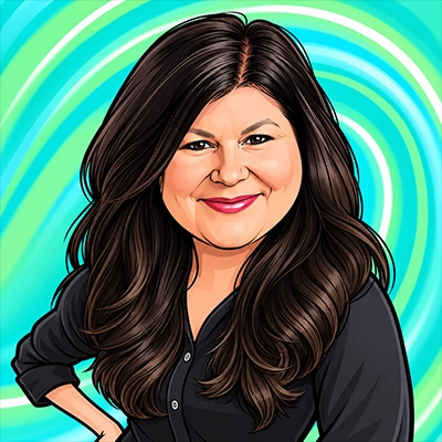 A caricature headshot of Kim